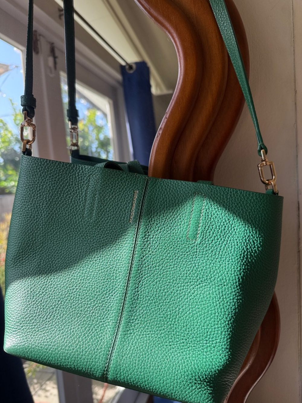 NEW Madison Sabre Kelly Green Leather Crossbody Tote Bag -11”x8”x4”
